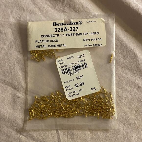 Gold 8mm Twisted Connectors Jewelry Findings Beadalon 144pc - Picture 2 of 5